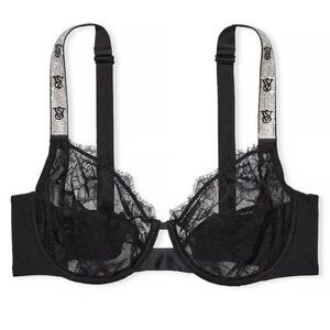 New! Victoria's Secret Fabulous Unlined Shine Strap Rose Lace Bra 20080